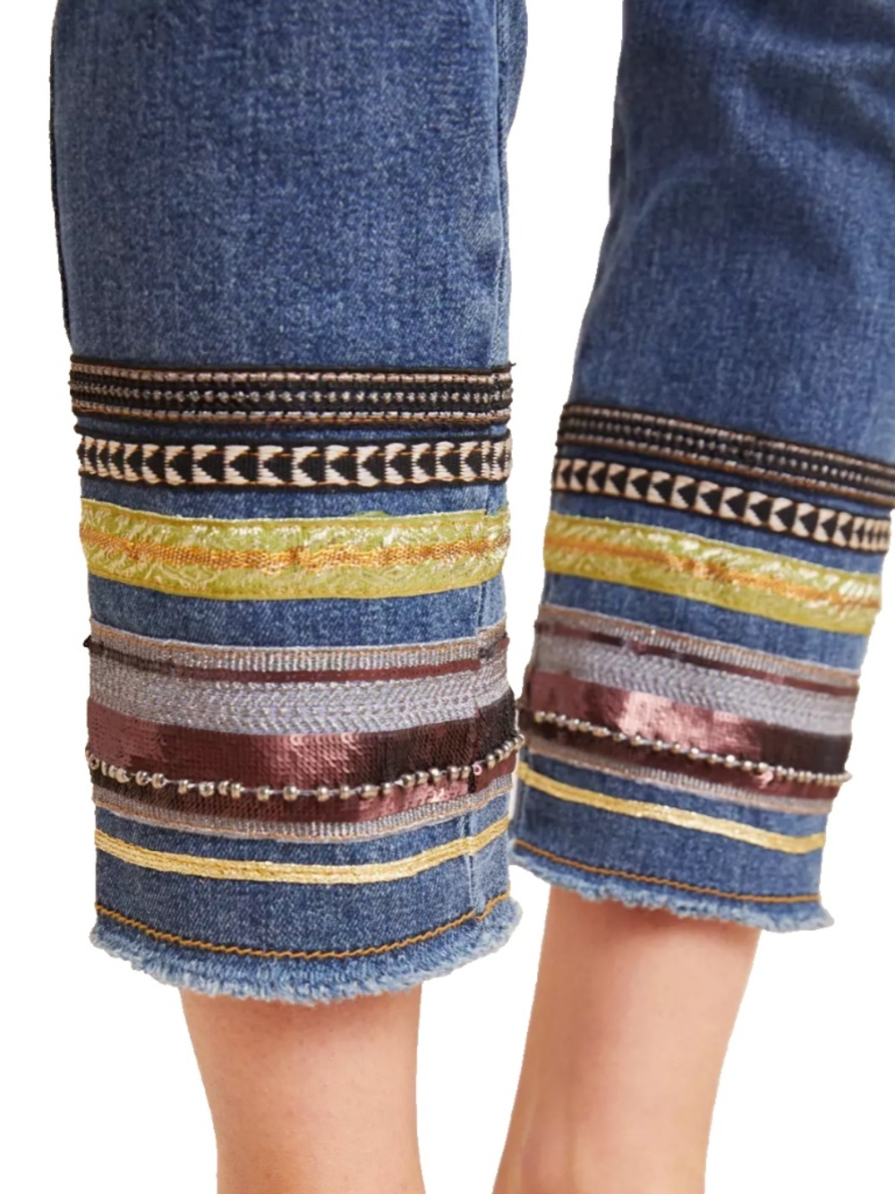 Anthropologie Pilcro Embroidered Cuff Slim Straight Jeans High Rise Boho Size 26